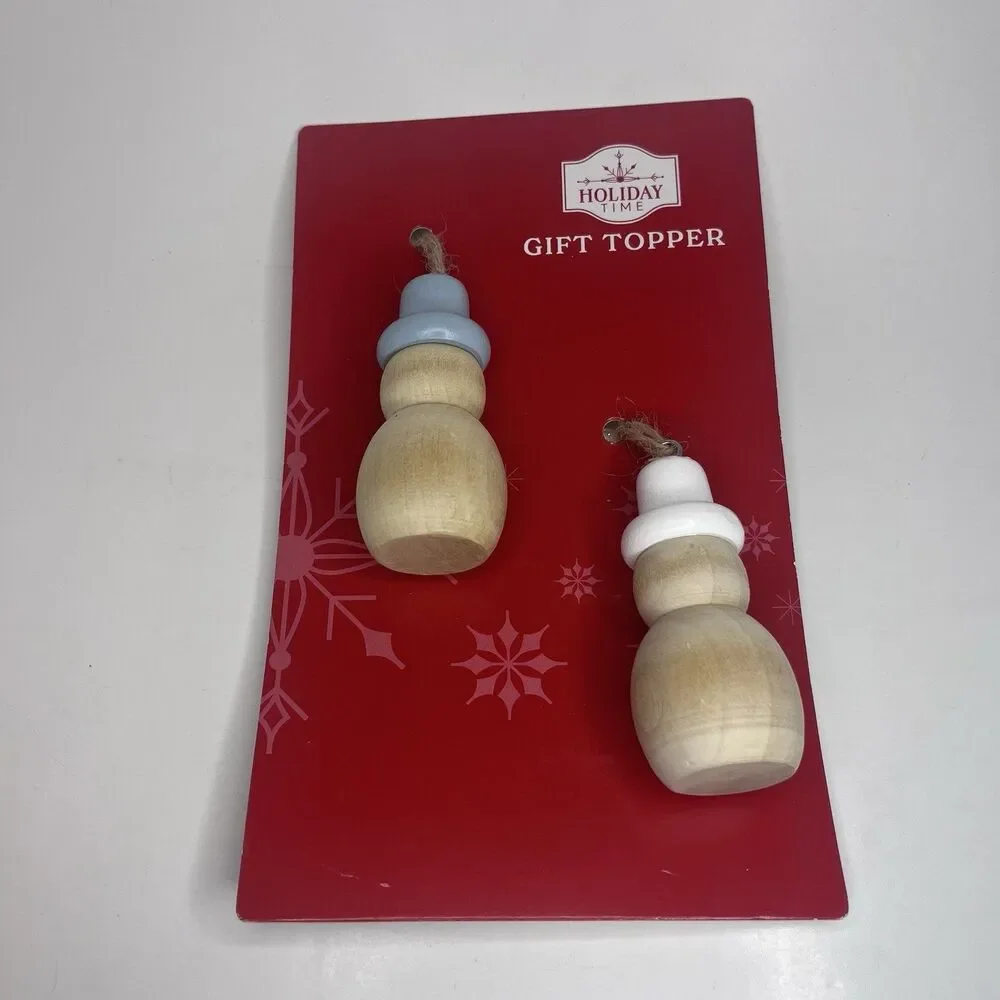 Holiday Time Wooden Snowman Gift Toppers Set 2 Christmas ~ NEW ~ Offers welcome!
